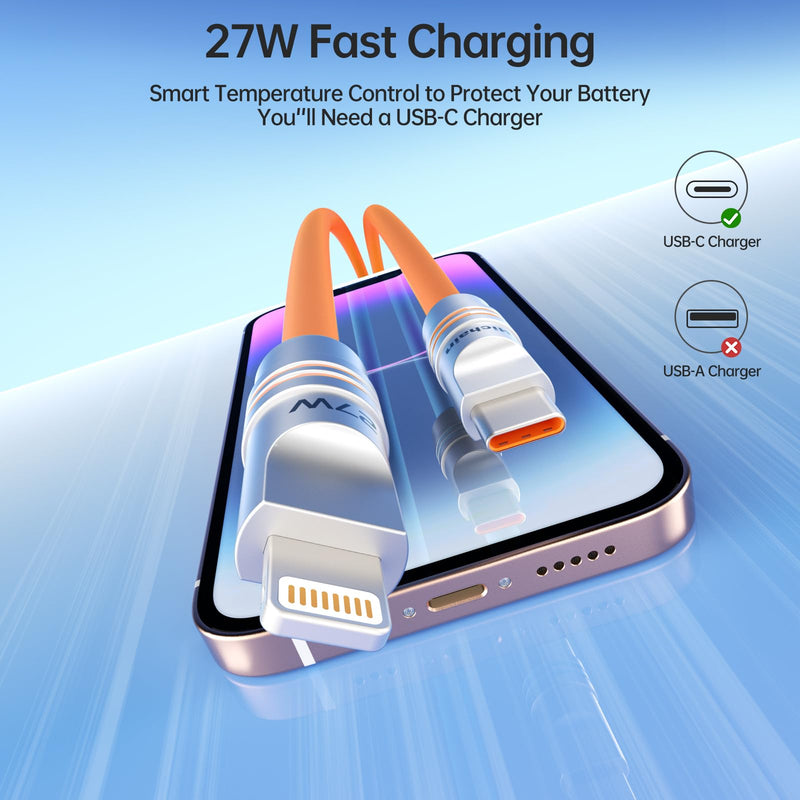 Hichian 2Pack 6.5FT iPhone Fast Charger Chubby 27W Cable, [MFi Certified] USB C to Lightning Cable Fast Charging Cord for Apple iPhone 14/14 Pro Max/13 Mini/12/11/XS/XR/8/7Plus,iPad Orange