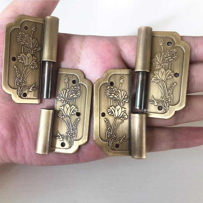 4Pcs Antique Brass Visible Small Hinges, 2x2 Inches Furniture Cabinet Drawer Double Door Removable Hinges
