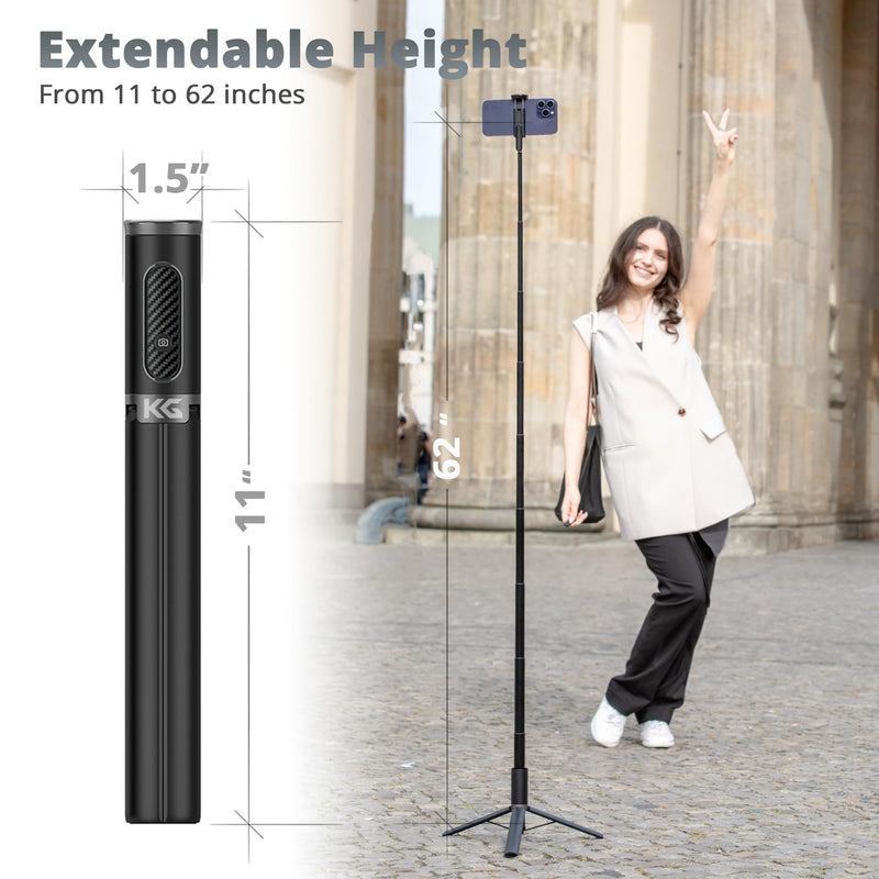 62" Selfie Stick Tripod for iPhone and Android, Portable Travel Phone Tripod with Remote for Video Recording, Extendable Tripod Stand for iPhone 15 Pro Max & Samsung Galaxy S24/S23 Ultra 62 Inch Black
