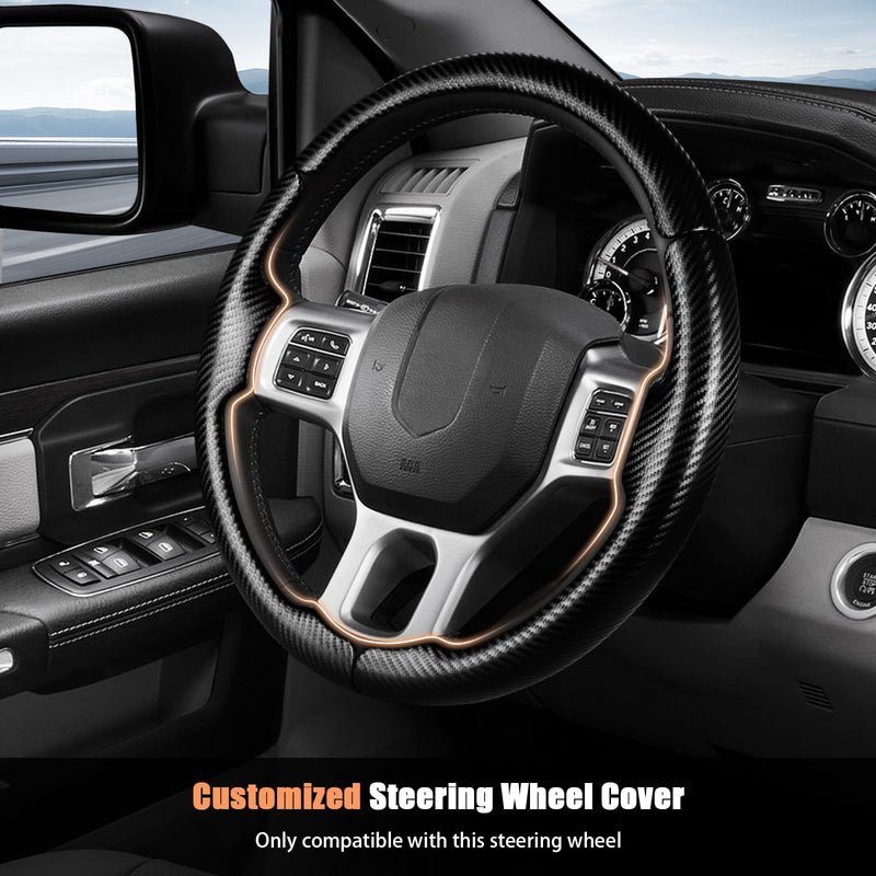 Aimato Customized Steering Wheel Cover for Dodge RAM 1500 2012-2018,RAM 1500 Classic 2019-2023,RAM 2500/3500/4500/5500 2012-2018 Thin,Anti-Slip,Scratch-Resistant Exclusive Car Accessory for RAM Matte Black