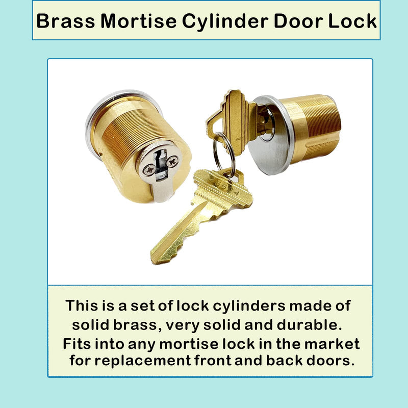2 Pack Brass Mortise Door Cylinder Lock, 1-1/4" Inch Length Keyed Standard SC1 Keyway, Door Replacement Lock Cylinder with 2 Keys Suitable for Home and Commercial Use (Sliver). Sliver
