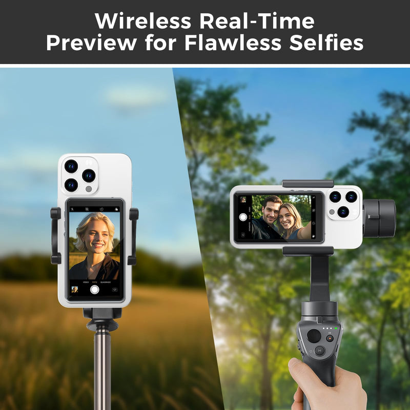 Vlog Selfie Monitor Screen iPhone, Back Camera Monitor iPhone, Gray | Wireless Magnetic Selfie Screen for Android with Bluetooth Remote 1800mAh 3-Level Brightness Wide Screen Mode for Live Stream GraySilver