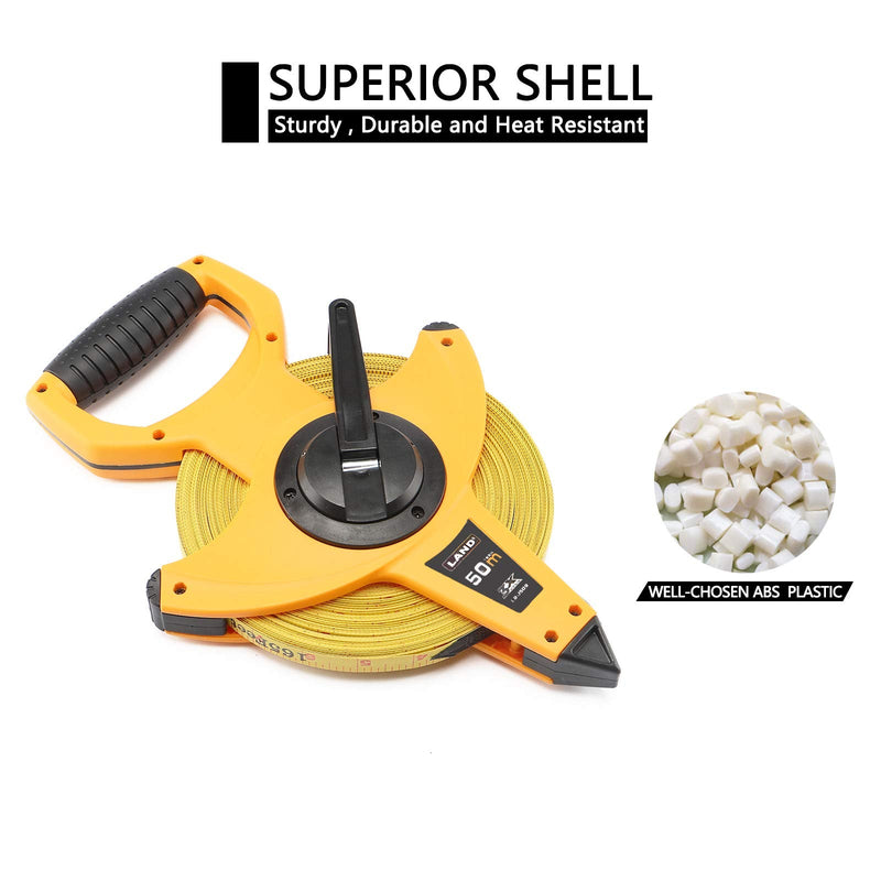 LAND 165FT/50M Heavy Duty Fiberglass Tape Measure - 1/2-Inch Wide, Dual Inch/Metric Scale, Durable Open Reel Measuring Tape for Surveying, Engineering, Runway Construction 50 m
