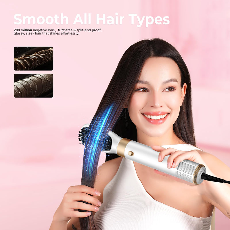 MogaWave Airbrush Pro Hair Styler 6 in 1 Air Styler with 1000W Hair Dryer, Blow Dry Hair Brush, Air Curler, Multi Hair Stylers for Drying and Styling Straightening Volumizing Curling Sleeking White
