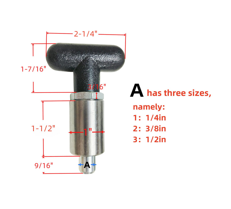 Handle Spring-Loaded Pull pins, Steel Spring plungers/Dowel pins, Handle Pull Rod knobs, Screw Locks with Platform (T-Handle 3/8in-2Pcs) T-handle 3/8in-2Pcs