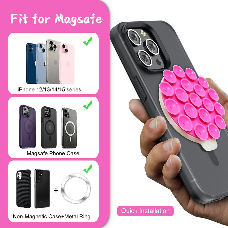 Silicone Suction Cup Phone Mount, Magnetic Silicone Suction Phone Case Stand, Hands Free Mirror Shower Phone Holder, Perfect for Selfies and Videos Creators (Light Pink) Light Pink