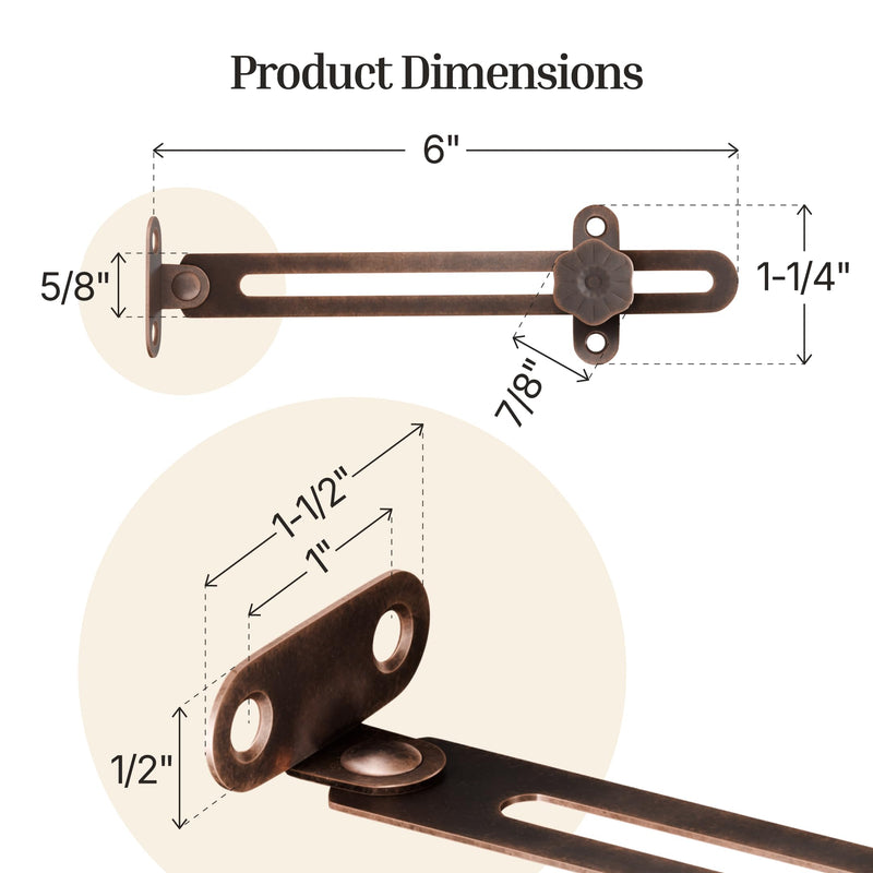 6" Antique Copper Adjustable Friction Lid Stay | Pack of 4 | Right or Left Hand | with Knob for Adjustment | Lid Support Hinge for Antique Furniture | TT4-SAC-4