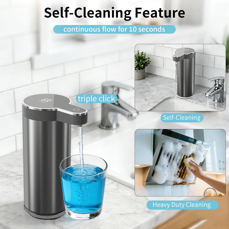 Automatic Liquid Soap Dispenser, 12oz Rechargeable Touchless Hand Soap Dispenser, 4 Levels Adjustable Infrared Sensor Dish Soap Dispenser for Bathroom,Kitchen,Hotel St-01 Liquid Gray