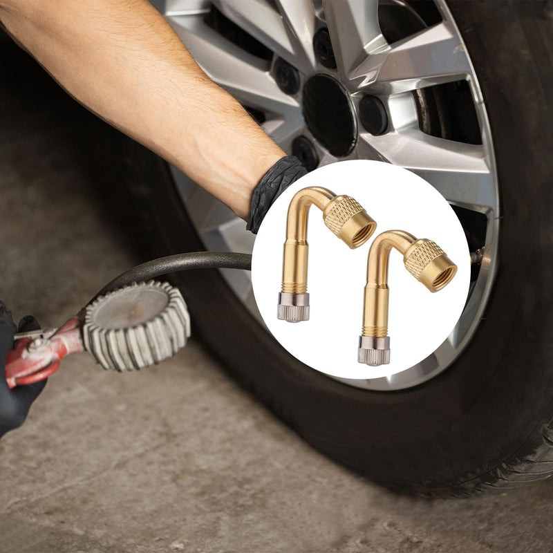 2pcs Tire Valve Extension, 45 Degree Tyre Inflator Valve Extension Adaptor Brass Tire Valve Stem Extenders Valve Stem Adapter for Cars Motorcycles Bicycles RV