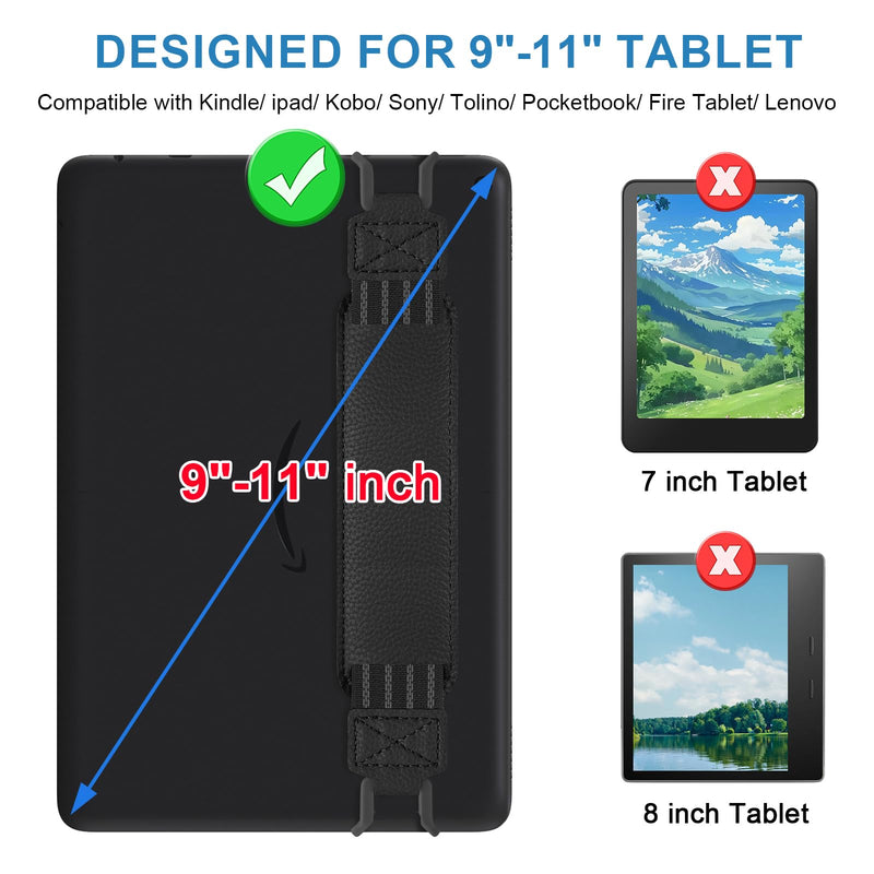 HoYiXi Universal Soft Elastic Hand Strap for 9-11'' eReaders & Fire Tablet, Compatible with Fire HD 10/iPad 9.7 /iPad mini/Galaxy Tab A8 A9/Huawei,Hand Strap Finger Grip Holder,Black 9-11 inch Black