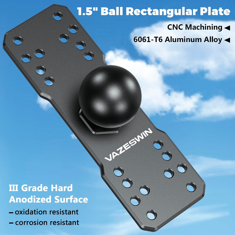 VAZESWIN 1.5" Ball Aluminum Alloy Fish Finder Mount, AMPS Rectangular Plate | for RAM Mounts C Size 1.5" Ball Double Socket Arm, Universal Marine Electronic Mounting Plate for Garmin/Lowrance/Humminbird