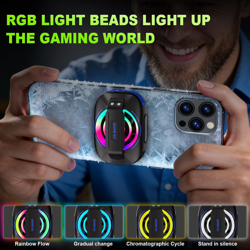 Cell Phone Cooler for Gaming, Magnetic Portable Radiator with RGB Lights, 3000mAh Rechargeable Battery, Compatible with iPhone, iPad, Android Black, Blue