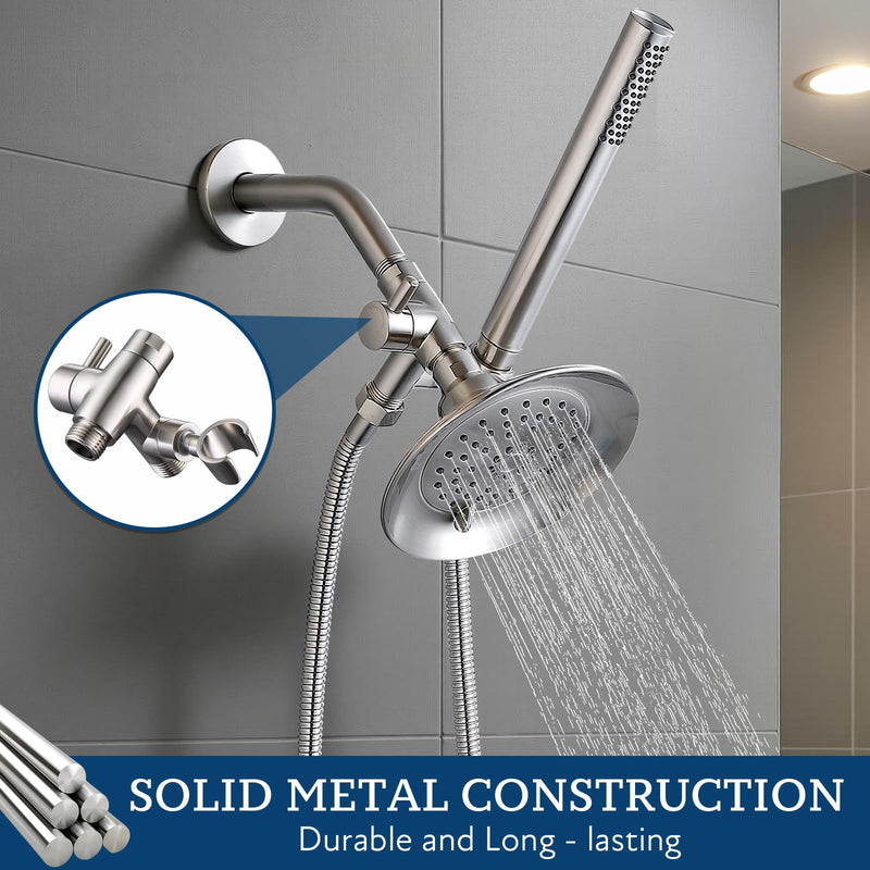 G-Promise Solid Metal Shower Arm Diverter with Holder for Hand Held Showerhead and Fixed Spray Head, G 1/2 3-Way Bathroom Universal Diverter System Replacement Part (Brushed Nickel) Brushed Nickel