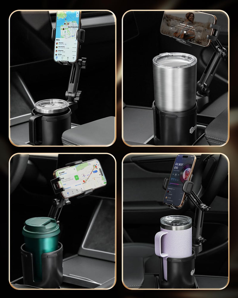 DYLEN Cup Holder Phone Holder for Car, 2 in 1 Cup Holder Phone Mount | Long-Arm Supports 360° Rotation, Adjustable Base, Car Phone Holder Compatible with All Cell Phones| Anti-Slip&No Shake Design