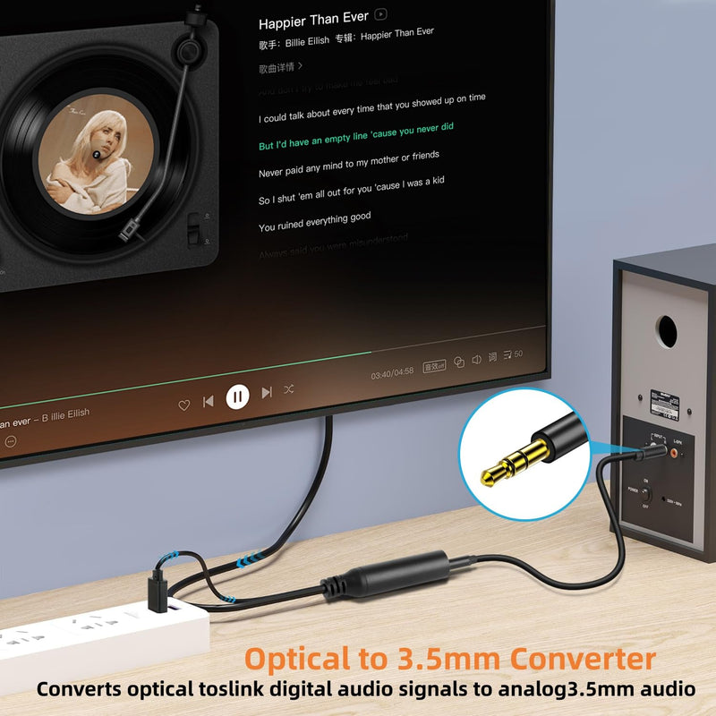 192KHz DAC Optical to 3.5mm Converter,Optical Audio Cable to AUX Cable Adapter,Digital to Analog Audio Converter for HDTV DVD Set-top Boxes Out to Speaker Audio Mixer(Unidirectional O-ptical to AUX) 3.3FT