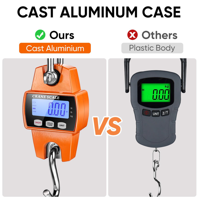 RoMech 660lb Digital Hanging Scale with Cast Aluminum Case, Handheld 300Kg Mini Crane Scale with Hooks for Farm Hunting Fishing Outdoor (Orange) Orange 660lbs