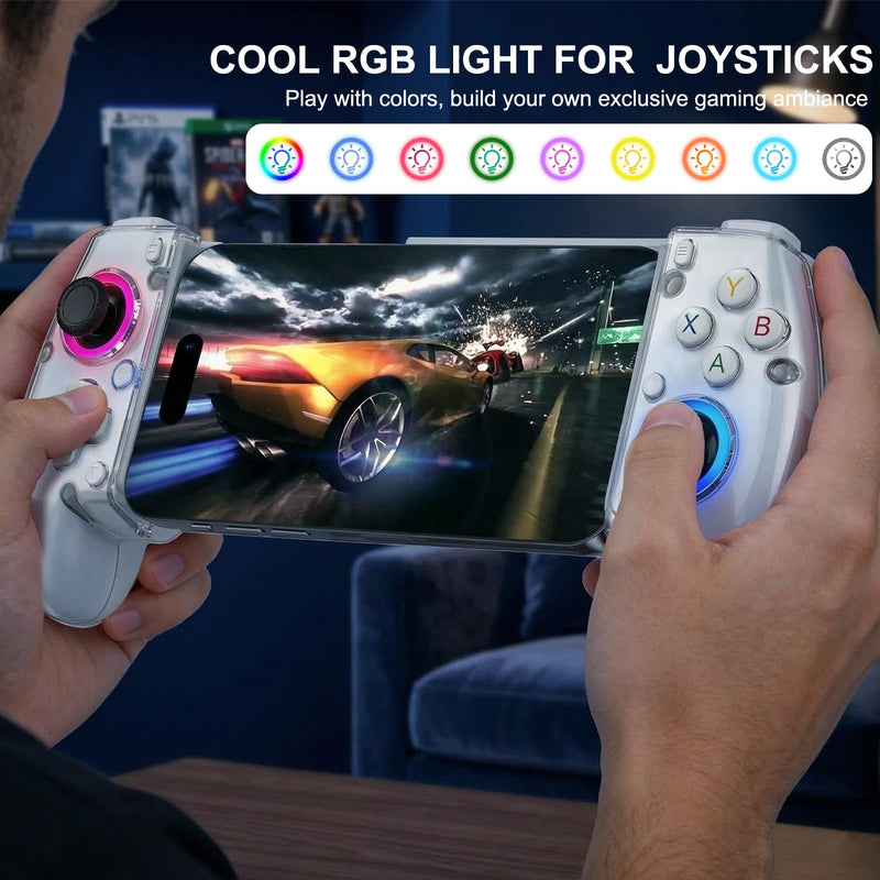 Phone Controller for iPhone 17/16/15/Android/PC/Switch, Wireless Mobile Gaming Controller with 8-Color RGB Lighting, Turbo, Bluetooth Gamepad Joystick Remote Play for PS5/PS4/Xbox/PC, Cloud Gaming