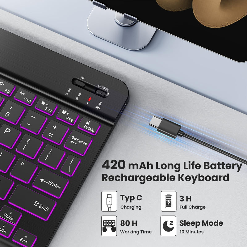 TECKNET Bluetooth Keyboard for iPad, Rechargeable Small Portable Keyboard | Wireless Keyboard with Backlit, Slim Quiet Keyboard for iPad A16 11th 10th Generation iPad Pro Air, Computer for iOS/Android Black