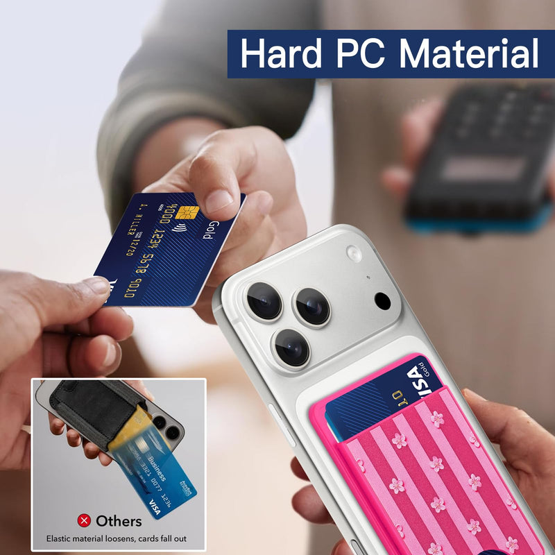 Stronger Magnetic Card Wallet for iPhone 17/16/15/14/13/12 Series | (Not for 13/12 Mini), Stripes Flower Pattern Hard Card Slot Holder Fit 3 Cards Compatible with Magsafe Accessories, Hot Pink Hot Pink (Stripes Flower)