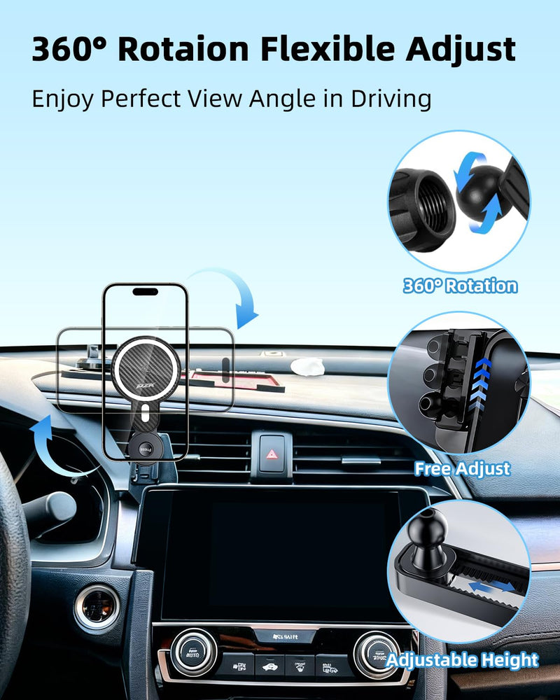 PZK Car Phone Mount for 2016-2021 Honda Civic Accessories 7-inch Screen | Magnetic 15W Fast Wireless Charger Phone Holder for LX/EX/Touring/Si/EX-L 360° Rotation Extension Rod Not Affect Vent Honda Civic 2016-2021 (With Extension Rod)