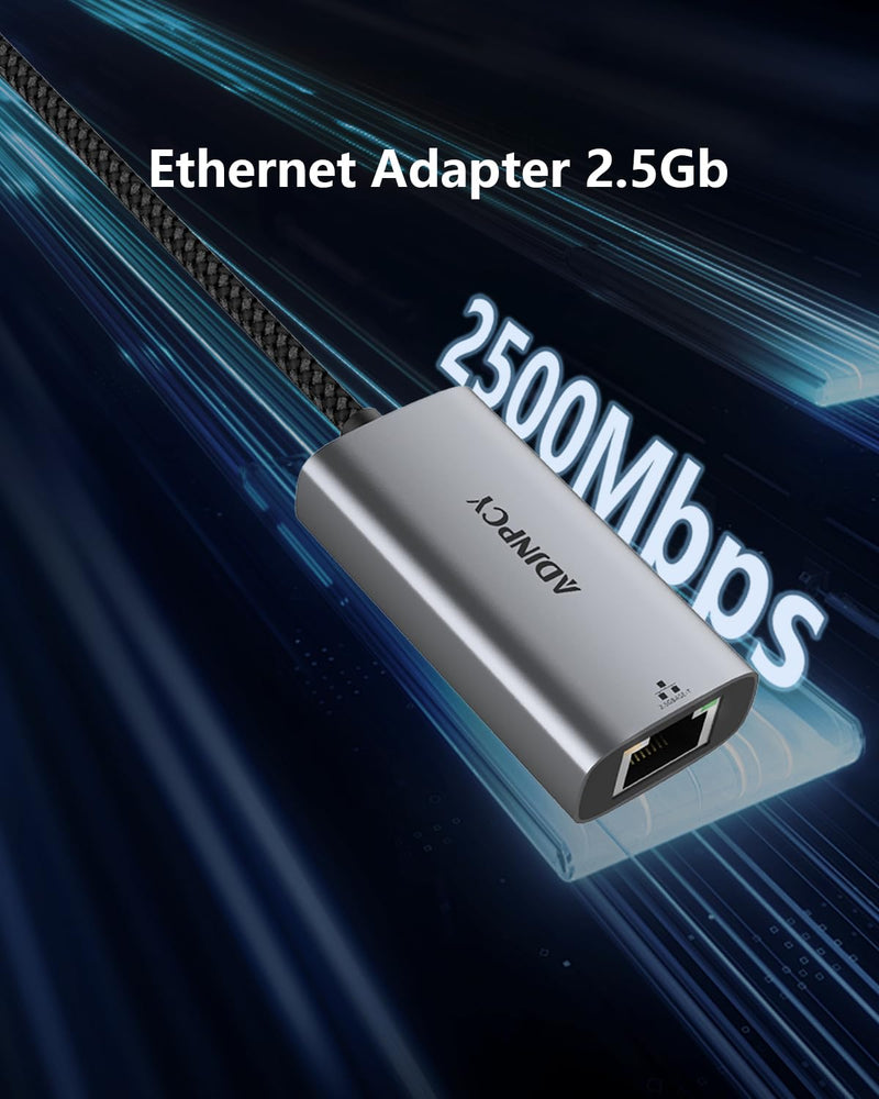 USB C to Ethernet Adapter 2.5G, Aluminum, Type C (Thunderbolt 5/4/3 Compatible) to RJ45 Network, Compatible for NAS, MacBook Air/Pro, XPS, iPhone 16/15 Pro/Max (USB-C to 2.5G-CR01) USB-C to 2.5G-CR01