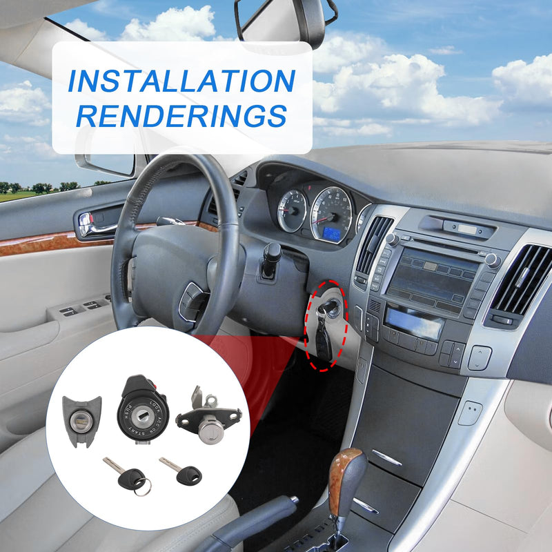 Full Lock Cylinder Set Key Ignition Start Barrel Compatible with 2009-2014 Hyundai Sonata 2011-2015 Hyundai Sonata Hybrid Replace# 81970-3SA00, 81250-3SA00 For 2009-2014 Hyundai Sonata