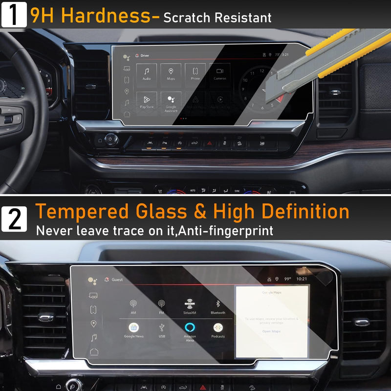 Moonlinks Tempered Glass Screen Protector 13.4" Compatible with 2022-2024 Chevy Silverado GMC Sierra 1500/2500/3500 Navigation Touchscreen Protector High Definition 9H Hardness Anti-Fingerprint for 2024 Silverado Protector 13.4inch