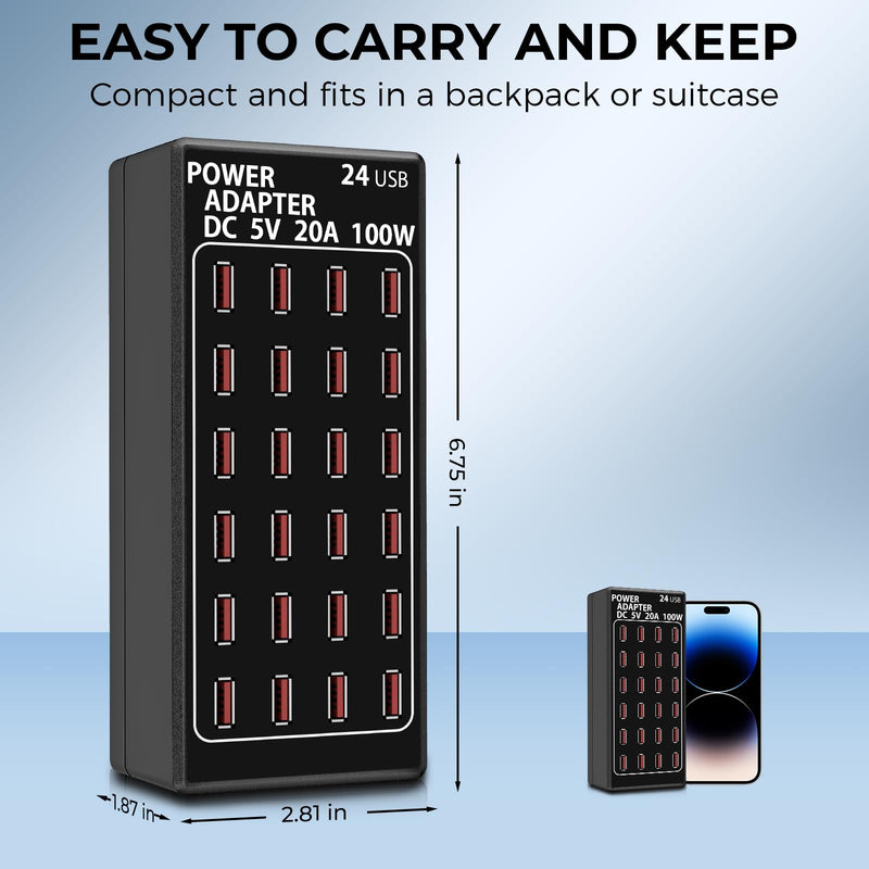 USB Charging Station, 100W/20A 24 Port Desktop Multiple Device Charger Station, Multi Ports Fast Phone Charging Station Organizer, Suitable for School Mall Shop Hotel