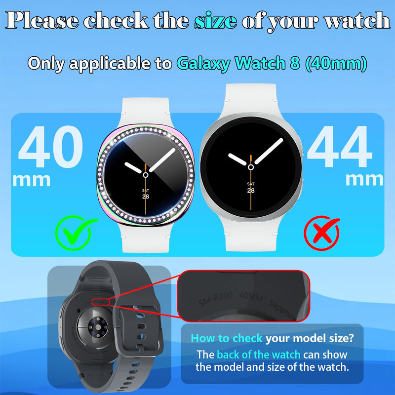Liuyuxi Case & Screen Protector for Samsung Galaxy Watch 8 (40mm), 3-Pack Clear+Black+Rainbow 40mm