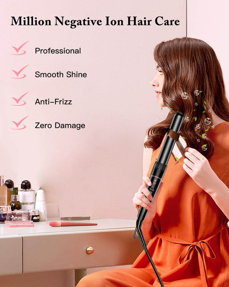  [AUSTRALIA] - BESTOPE PRO Hair Curler 6-in-1 Curling Wand Set, Curling Iron with 2 Temperature Control, Curling Tongs with Heat-Resistant Glove and 2 Hair Clips Black 6 in 1