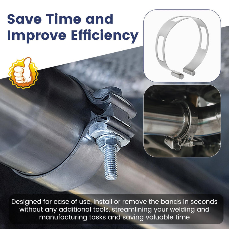 5PCS Stainless Steel Exhaust Pipe Tacking Band - 2" to 4" Sizes | Clamp - On Exhaust Pipe Welding Clamp for Welding Fabrication, Corrosion - Resistant & Tool - Free Installation Medium