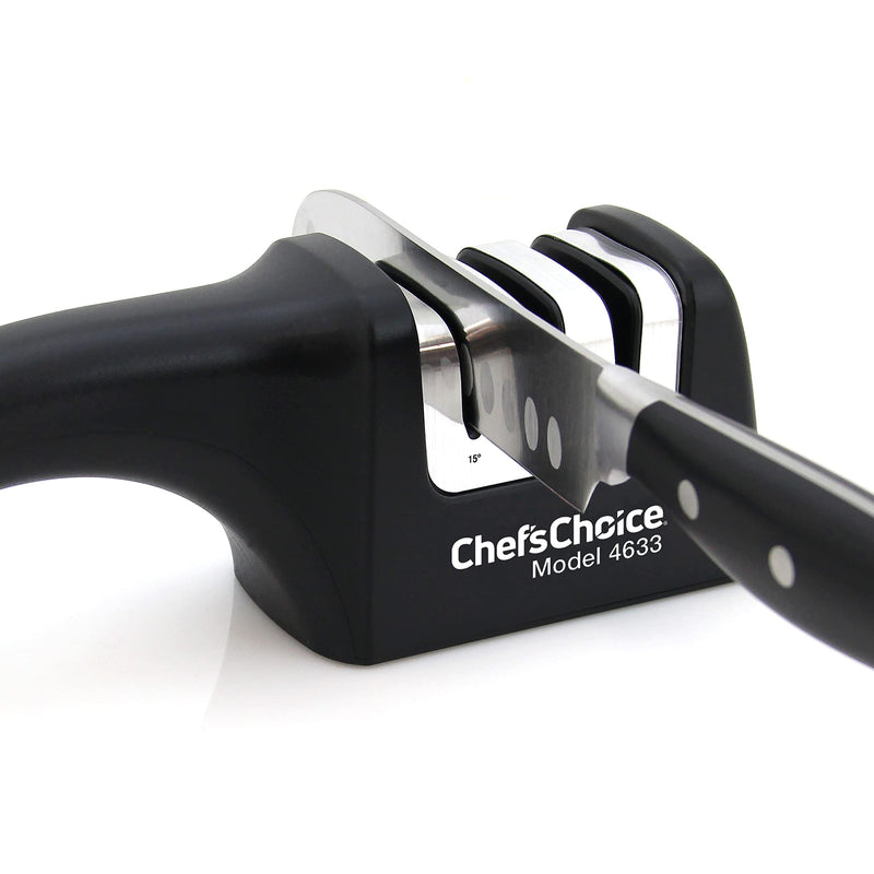 Chef'sChoice Professional Manual Knife Sharpeners AngleSelect for 15- and 20-Degree Straight-Edge and Serrated Knives with Diamond Abrasives Precise Angle Control & Compact Footprint, 2-Stage, Black