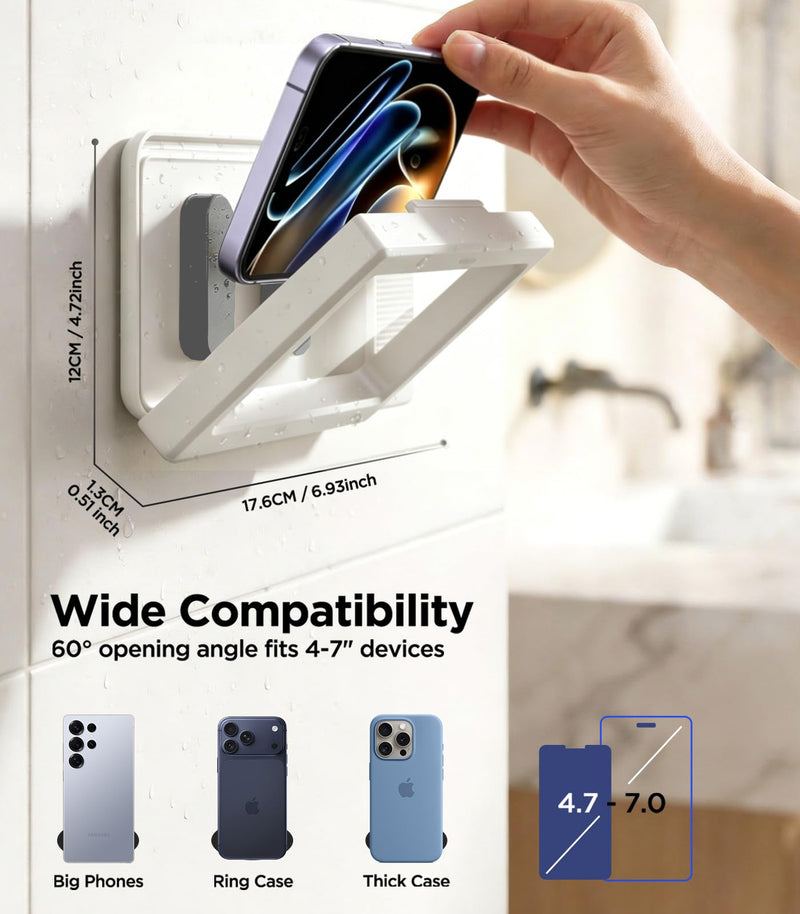 2nd Gen Shower Phone Holder Waterproof with Speaker Hole 1200mAh | 18H Playtime With Dual Bluetooth Speaker IPX6 Speakers High-Sensitivity Touchscreen Rich Bass Sound Bluetooth 5.3 (White） White