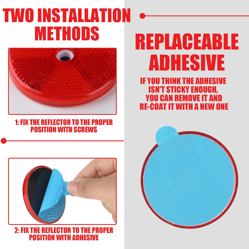 Kingdder 48 Pcs Front Reflector Round Reflector for Driveway Fence Gate Posts Trailers Safety Reflectors with Center Mounting Holes Automobiles Boats Mailboxes Reflector (Red) Red