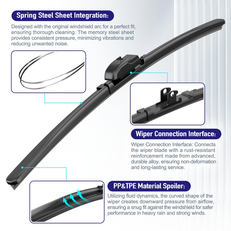 AJK Wiper Blades for Chevrolet Silverado 2019 2020 2021 2022 2023 2024, 2 Piece All Weather OEM Quality Automotive Replacement Windshield Wiper Blades for My Car 22+22