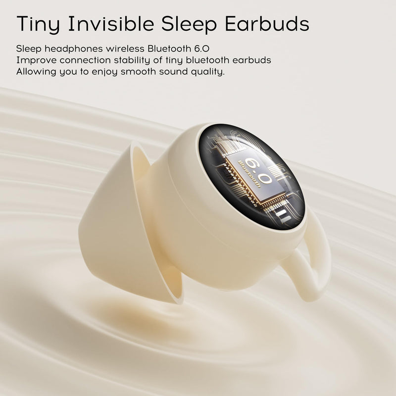 Sleep Earbuds Bluetooth, Silicone Sleep Earbuds for Side Sleepers | Noise Blocking Sleeping Headphones, Hidden Earbuds with LED Display for Small Ears, Sleep & Relax（Beige） Beige