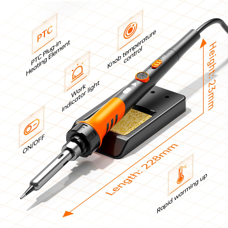Soldering Iron Premium Kit, 60W Soldering Gun with Ceramic Heater, 12-in-1 Soldering Tool, Adjustable Temperature 200 to 450°C, Includes Soldering Iron Tip, Solder Wire, Pump and Paste ‎orange