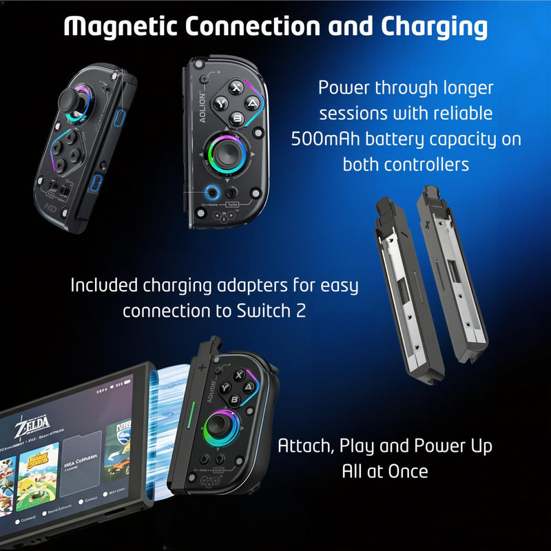 TNDA Wireless Controller Compatible with Switch and Switch 2, Charging Adapters Included, Hall Effect Joystick Wireless Joypad with RGB Lighting, 6-Axis Gyroscope Motion Control, Turbo Button, Rechargeable Battery