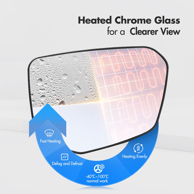 Passenger Side Mirror Replacement for Honda Civic 2016 2017 2018 2019 2020 2021, Honda Envix 2018-2022, Honda Crider 2019-2022 - Right Side Mirror Glass, Chrome, Power Heated
