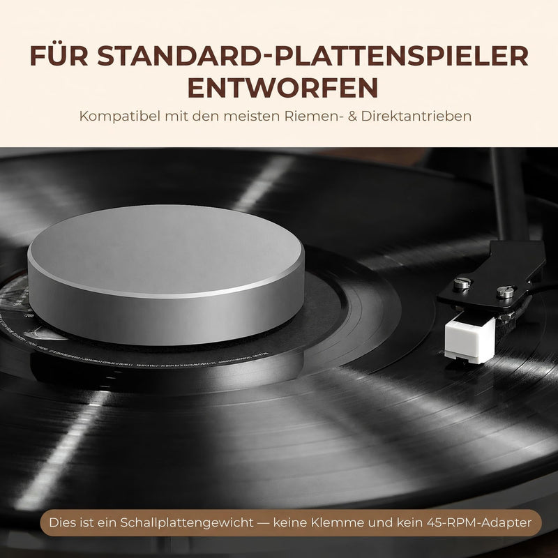 Turntable-Safe 7.1±0.2 oz (200±5 g) Aluminum Record Weight Stabilizer | Balanced Vinyl Record Weight, Low-Profile Design, Soft Velvet Felt Damping Base, Reduces Micro-Vibration & Resonance, Silver Sliver