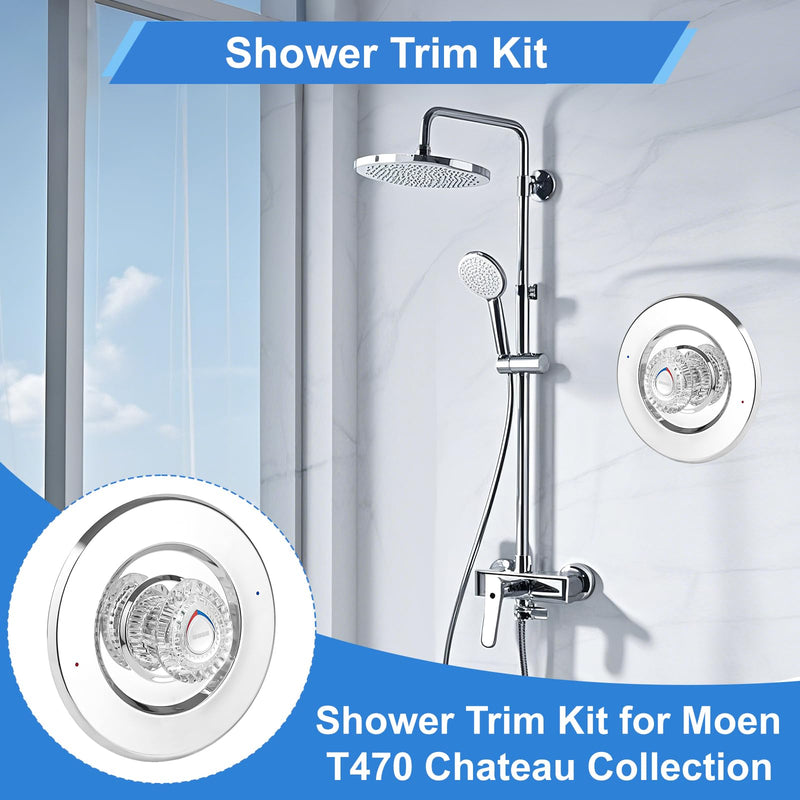 Shower Trim Kit, Compatible with Moen T470 Chateau Shower Trim Kit, With Replacement Cartridge and 104421 Removal Tool, Escutcheon, Shower handle, Tubes and Screws, Chorme Polished Chrome