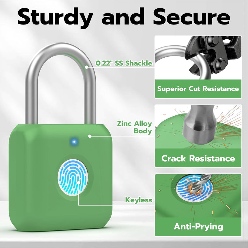Fingerprint Padlock,Gym Locker Lock,Smart Padlock with APP Unlock,Fingerprint Lock USB Rechargeable for Gym Locker,Locker, School,Storage, Luggage Green
