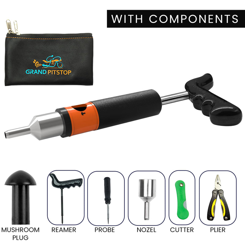 GRAND PITSTOP 21 Pcs Tubeless Tire Plugger Repair Kit with Multi-funcional Plier for Punctures and Flats on Cars, Motorcycles, ATV, RV, SUV, Trailer, Trucks & Tractors (15 Mushroom Plugs) Mini Plug With Hole+15 Plugs