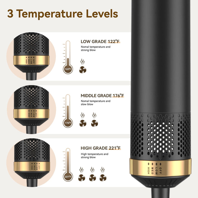 JINYAWA 5 in 1 Hair Styler, Magic Styler Without Heat Damage, Hair Dryer Brush, Negative Ion Air Styler, Detachable Hair Styling Appliances, Hot Air Brush, Hair Wrap Curler, Blow Dry Hair Brush