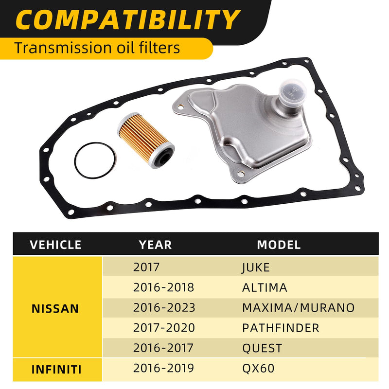 RE0F10D JF017E Transmission Filter Oil Pan Gasket Kit Compatible with Nissan Altima Maxima Quest Murano Pathfinder Infiniti Qx60 Replaces# 31728-29X0D 31726-3JX0A 31726-28X0A (1 filiter oil) 1 filiter oil
