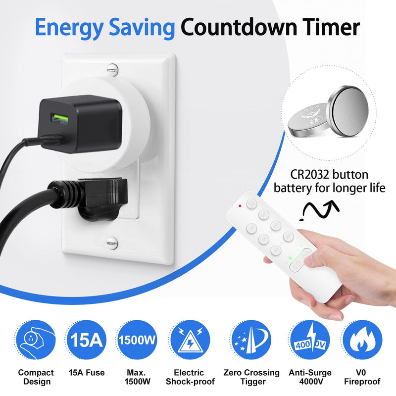 Greencycle Remote Control Outlet with Timer,1 Wireless Switch 3 Outlets | 200FT Long Range,15A/1875W,5 Timer Settings,Programmable and Expandable,for Lamps,Fans,Christmas Lights,Household Appliances 1 Remote 3 Outlets Handheld Switch