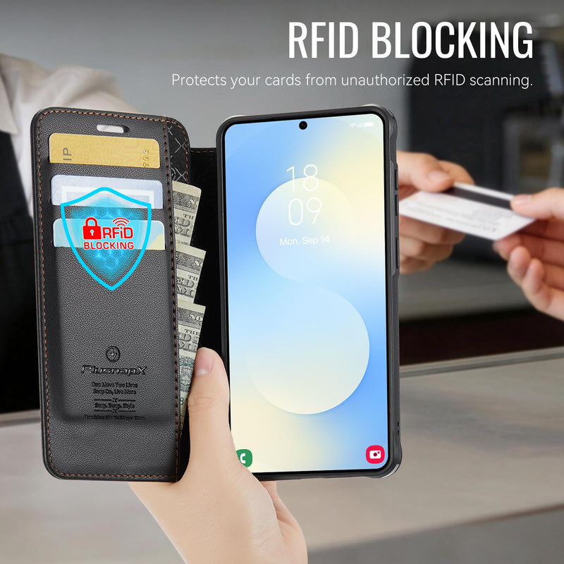 for Galaxy S24 Slim Wallet Case Compatible with Magsafe, Black | RFID Blocking Card Holder, Wireless Charging, Magnetic Closure, Shockproof, PU Leather, Phone Cover for Samsung Galaxy S24 Samsung Galaxy S24 - 6.2"