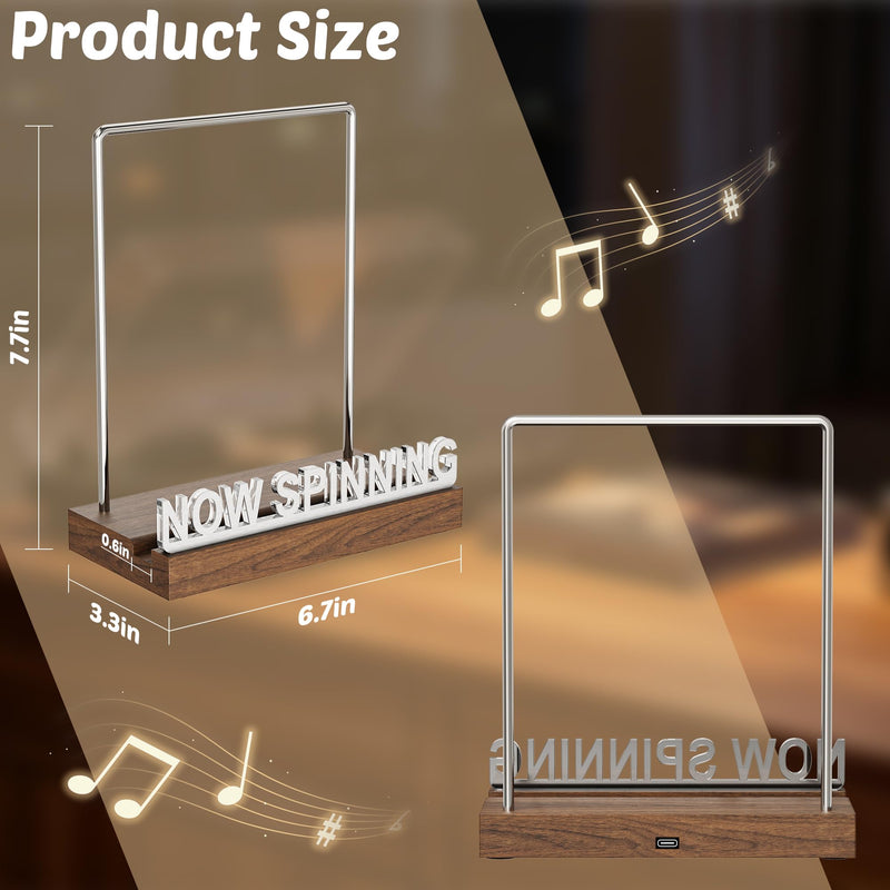 Vinyl Record Stand with Adjustable Warm White Lights Silver