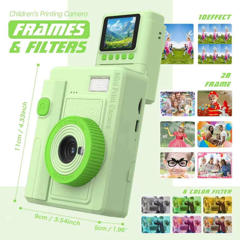Mason & Friends Kids Print Camera Gift Set, 1080P Video, 16X Digital Zoom, Easy-to-Use Design for Boys and Girls Ages 3-12 Green
