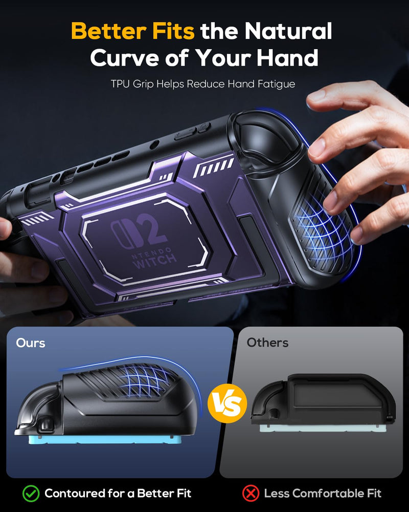 FASTSNAIL Switch 2 Dockable Case Cover for Nintendo 2 2025 & PC Front Cover | TPU Protective Case, Military Protection, Split Design, Non-Slip Ergonomic Grips for Joycon 2, 12 Game Slots, Deep Purple Switch 2 Cover with Front Case